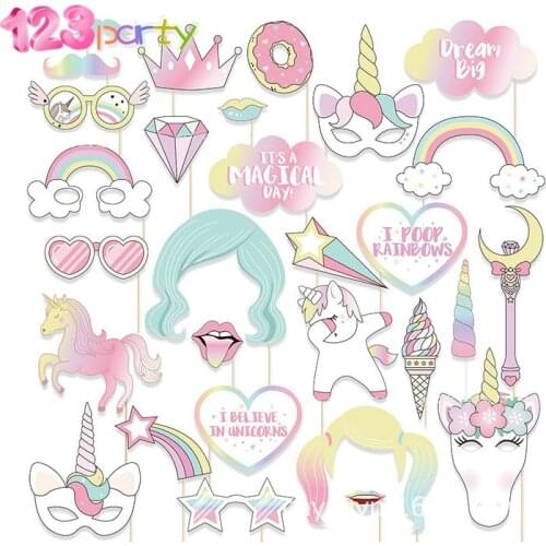 123 Girl Unicorn Party Photo Booth Props Kids Birthday Party Unicorn Theme Party Photobooth Props Baby Shower Party Supplies