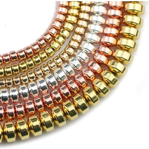 Rose Gold Natural Stone Flat Cylinder Round Hematite Spacer Loose Beads For Jewelry Making DIY Bracelet Accessories 4/6/8MM