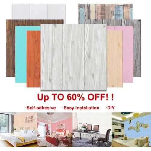 1PC 3D Self-Adhesive Wood Sticker DIY Waterproof Foam Wallpaper For Kids Room Kitchen Roof Ceiling Background Wall Decals