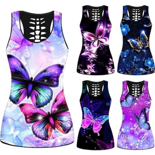 Sleeveless Top Women Butterfly 3D Print Tank Tops Ladies Casual Gym Tank Top Women Summer Vest Shirts Sexy Y2k Tops Plus Size