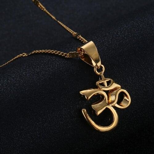 Trendy India Yoga Pendant Necklace OHM Hindu Buddhist AUM OM Hinduism Gold Color Chain Jewelry