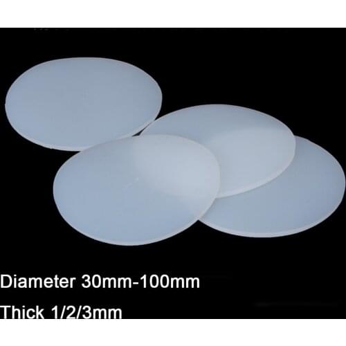White Round Silicone Rubber Sheet Seal Gasket Diameter 30/40/50/60/70/80/90/100mm Thick 1/2/3mm