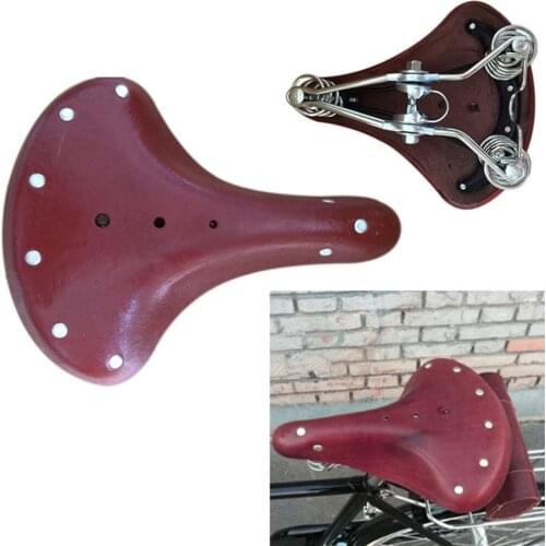 Vintage Genuine Leather Bicycle Saddle Seat Comfortable Riding Cushions Spring Bike Saddle Bicycle Part Replacement Vintage Seat