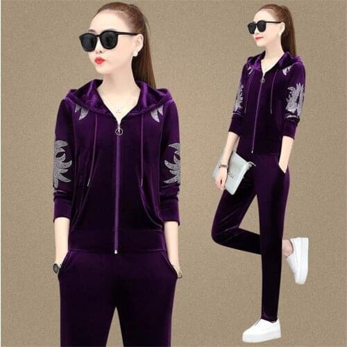Velvet Tracksuit Women 2 Piece Set Autumn Winter Clothes 2021Jacket and Pants Jogging Suit Velour Womens Sets