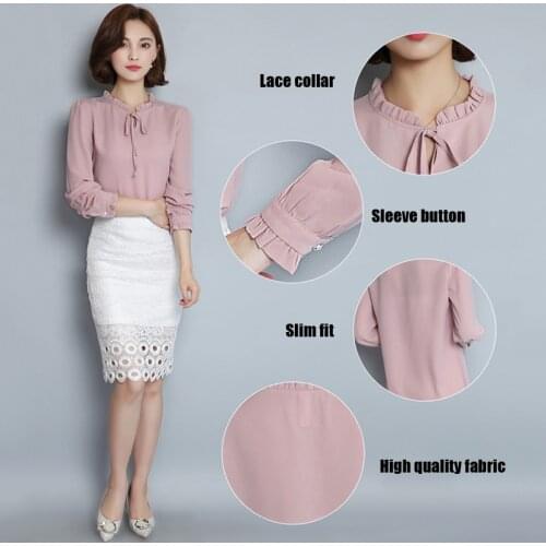 Women Casual Long Sleeve Bowknot Chiffon Blouse Shirts Tops for Summer -OPK