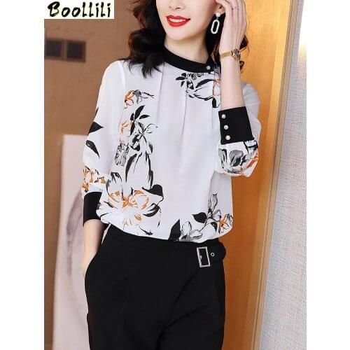 Boollili Womens Shirt 100% Silk Vintage Blouse Women Clothes 2020 Ladies Tops Long Sleeve Elegant Shirts Women Blouses