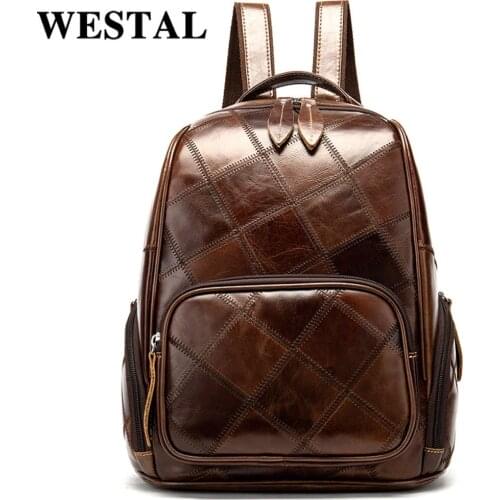 The New Head Layer Cowhide Womens Shoulder Bag Solid Color Retro Style Stitched Leather Backpack Fashion Fashion Fashion