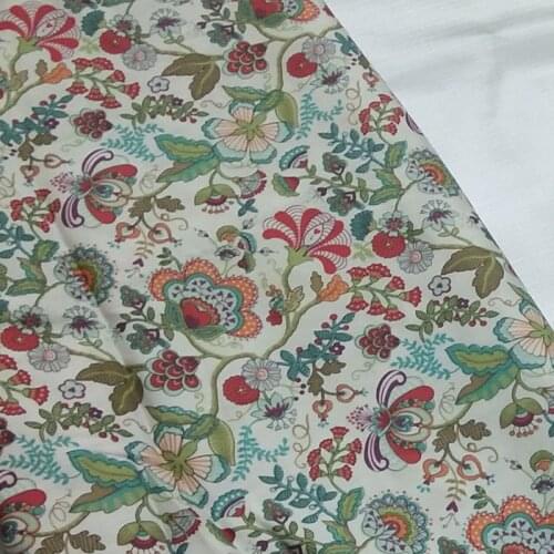 100% Cotton viaPhil Brand White Colorful Blooming Flowers Printed Fabric Floral Fabric Patchwork Cloth Dress Home Decor