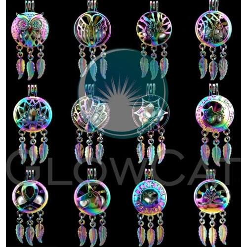 12x Rainbow Dream Catcher Pearl Cage Essential Oil Diffuser Beads Cage I Love You Unicorn Owl Lotus Wings Locket Pendant