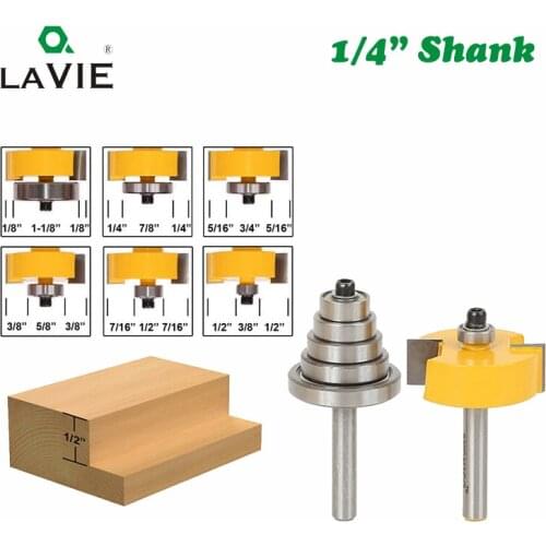 LA VIE 2PCS 1/4 Shank Rabbet Router Bit with 6 Bearings Set Adjustable Tenon Cutter Cemented Carbide Woodworking Bits MC01010