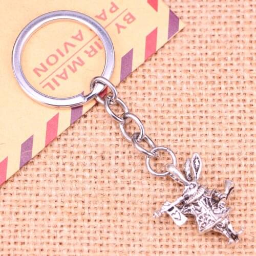 20pcs New Fashion Keychain 27*23*7 mm 3D horn bunny rabbit Pendants DIY Men Jewelry Car Key Chain Ring Holder Souvenir For Gift