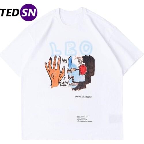 2021 Tops Streetwear Harajuku T-Shirt Men Dark Graffiti Primitive Hip Hop Tshirts Summer Cotton Short Sleeve Shirts Loose Black