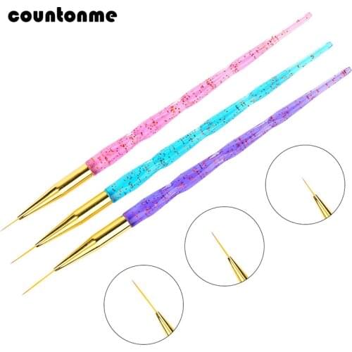 3Pcs crystal Nail Art Lines Painting Brush Pen French Thin Liner Brush Stripes Flower Design Drawing Pen Colorful Manicure Tool