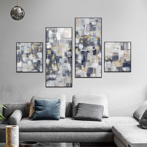 4 panel Abstract Gray Gemoetric Painting Nordic Canvas Prints And Posters Modern Wall Art For Living Room Home Decoration