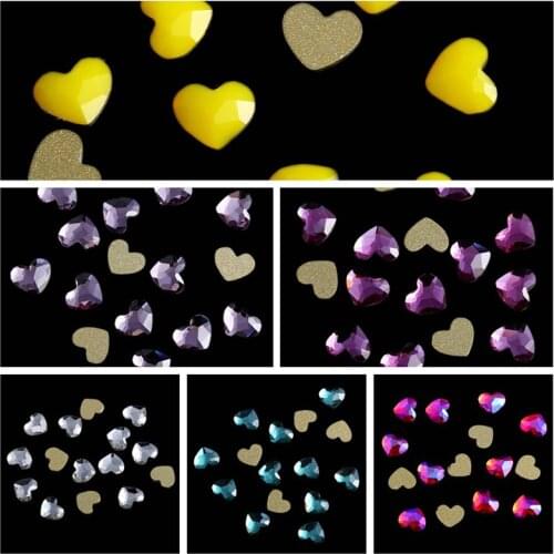 5Pcs 6MM Yellow Purple Heart Shape Flatback Rhinestone For DIY Nail Arts Decoration Crystal 3D Glitter Strass Nails Accessories