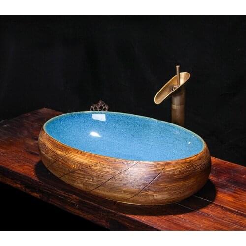 Antique Washbasin porcelain Washbasin Art Washbasin Bathroom Basin Blue Engraved Twill ceramic wash basin bathroom sink