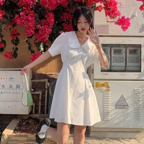 White Dress Women Vestido Feminino Knee-length All-match Streetwear Mujer Fashion Summer Harajuku Ins Simple Daily Soft College