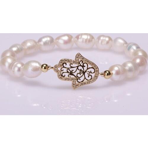 White CZ Gold Hand Tag Multi-style Accessories Connector Natural Freshwater Pearl Women Men Couples Charms Bracelet For Gift