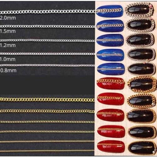 Swagpick 20cm 0.8mm-2.0mm nail chain Fashion design DIY Colored metal Small Chain for Tips Nail Art Decorations