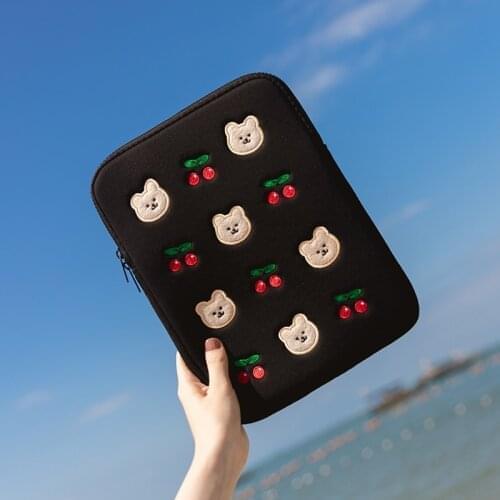 Tablet case Cute cartoon INS cute bear embroidery hand holding tablet ipad laptop 11/13/15 inch inner bag