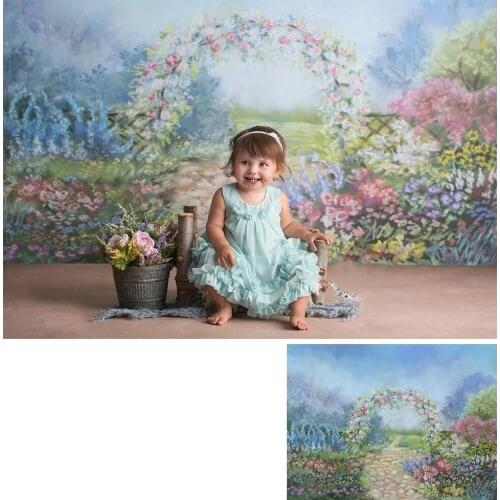 Photography BackDrop Watercolor Garden Path Floral Arch Background Photo Studio Newborn Portrait Booth Background Back Drops