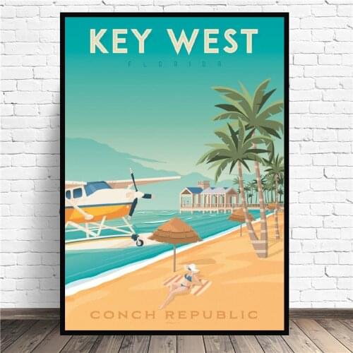 Key West Travel Canvas Painting Art Print Poster Picture Wall Modern Minimalist Bedroom Living Room Decoration