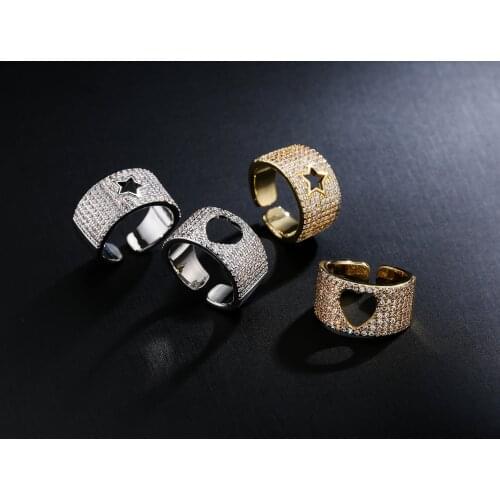 HECHENG,Heart And Star Ring,Personality Irregular Hollow Star Ring,Open Adjustable Finger Ring For Women