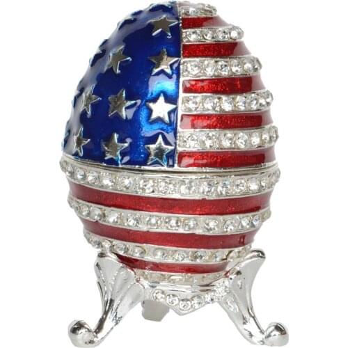 Creative Egg Trinket Box American Flag Design Jewelry Organizer Container Enameled Jewelry Box