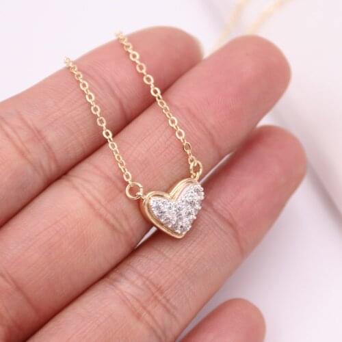 Fashion Valentines Gift Small Heart Shaped Full Pave Zircon Crystal Mini Love Druzy Necklaces for Girl Friends