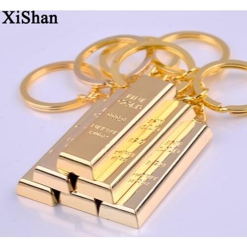 Fashion Hot Gold Keychain Gold Brick Keychain Women/Men Rock Gold Long Keychain Charm Franco Metal Key Rings Jewelry Gift
