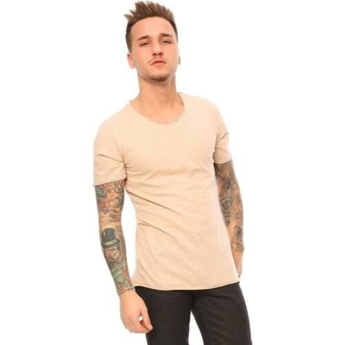 Karpefingo Basic Beige Self Patterned new fashion summer season quality very nice Mens T-Shirt - 12728728-20010964