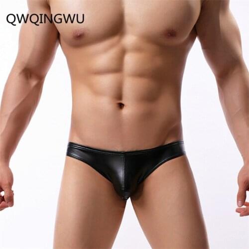 Promotion Mens Briefs Leather PU Underwear Bikini Low Waist Sexy Men Underpants Briefs Fashion Male Panties Gay Men Briefs