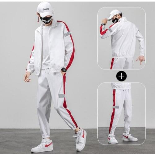 Mens outdoor 2 piece jacket pants track suit sport sweat suit set