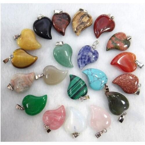 Natural stone heart opal Agates Roses tiger eye Quartz Crystal charm pendants for diy women men jewelry making necklace 24pcs