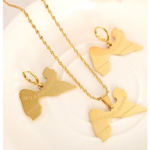New Fashion Guadeloupe map Jewelry Set big Pendant sweater chain Necklace Earring Fashion wedding bridal party gifts souvenir