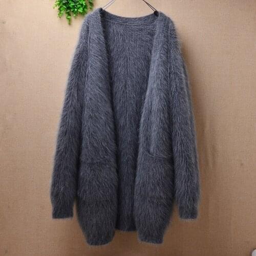 New season women regular cardigan coat Angora rabbit hair knitted sweater large loose mink coat female blouses