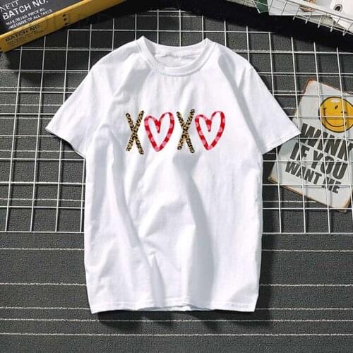 Hugs and Kisses Print Aesthetic Graphic T Shirts Tops Summer Women Clothes Tops Short Sleeve Plus Size Ulzzang T Shirt for Lover