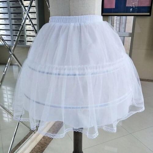 Bridal Single Layer Chiffon Lolita Short Petticoat Tutu Skirt 2 Steel Ring Hoop Floral Lace Trim Princess Bustle Wedding