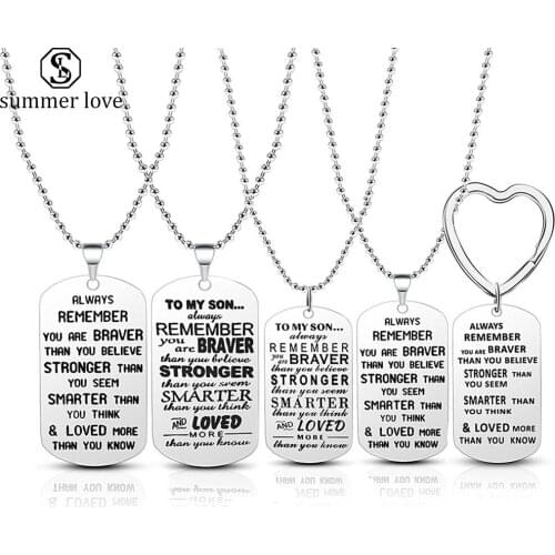 Stainless Steel Tag To My Son Inspirational Carved Letter Pendant Necklace Silver Color Bead Chain Necklace Jewelry Gift