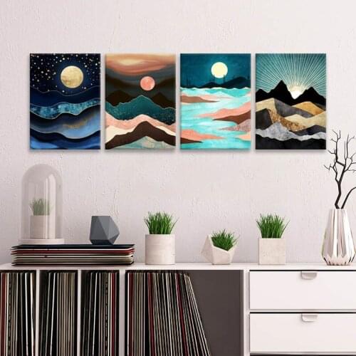 No Frame Golden Moon Poster Wall Art Print Canvas Painting Nordic Posters and Prints Pictures Bedroom Decor