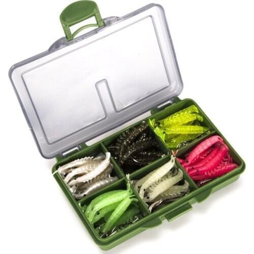 Fishing Lures with Case Soft Insect Bait, 6 Grids, 6 Colors, Luminous Shrimp Bait, 121 Pieces of Lure Fishing Bait Set