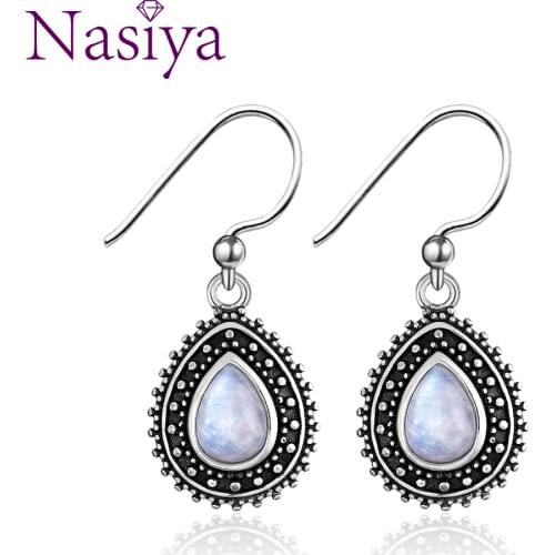 Jewelry 925 Sterling Silver Pendant Earrings Pear Shaped 5X7MM Natural Moonstone Earrings Bohemian Style Wedding Party