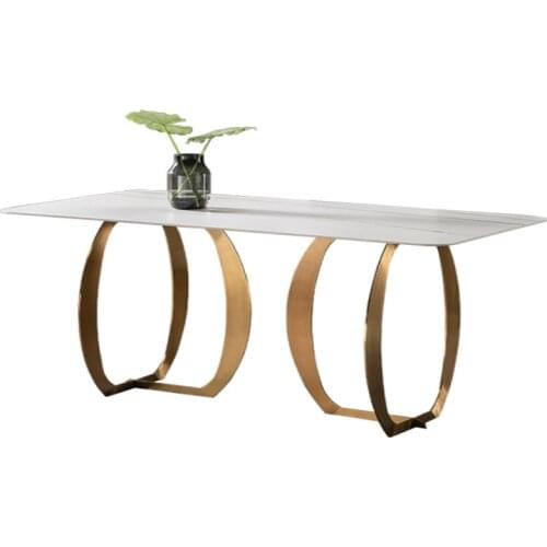 Slate dining table rectangular simple small household table light luxury stainless steel table chair combination