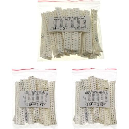 SMD Capacitor Pack 1206 0603 0805 SMD Chip Fixed Capacitor Kit 36 kinds of 20 each, 720pcs total