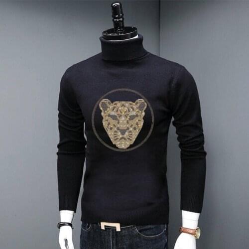 Turtleneck Sweater Men Suitable For Winter Warmth Slim Knit Pullover Hot Drill Design Wool Fashion Streetwear Spring Knitwear