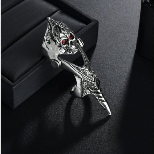 Vintage Gothic Punk Joint Knuckle Full Finger Ring Evil Eye Skull Red Crystal Jewelry Rings for Women Men Fashion Charm Gift