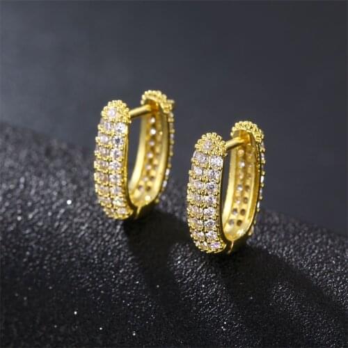 YJGS New Gold Silver Color U-Shaped Earrings Women Jewelry Simple Geometric Inlaid Full Zircon Hoop Earrings Accessories