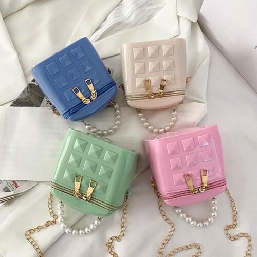 Womens Bag Fashion PU Leather Solid Color Box Shape Shoulder Crossbody Messenger Bag Casual Ladies Pearl Chain Small Handbags