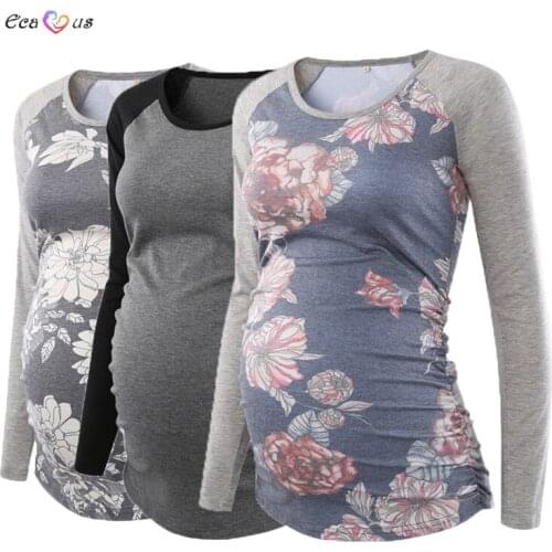 3 pack SAVE Women Maternity Blouses Vetement Femme Crew Neck Raglan Sleeve Ruched Long Sleeve Maternity Clothes Pregnancy Shirt