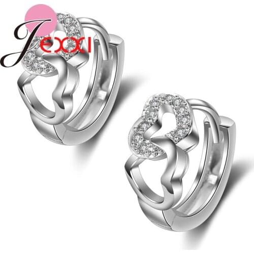 Lover Bridal Wedding Silver Jewelry Hollow Double Heart Hoop Earrings for Women African AAAA Crystal Hearts Brincos